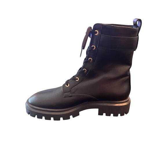 Stuart Weitzman Ultra Lug Sole Buckle Combat Boots Lace Up Leather Black Size 10 - Picture 7 of 9